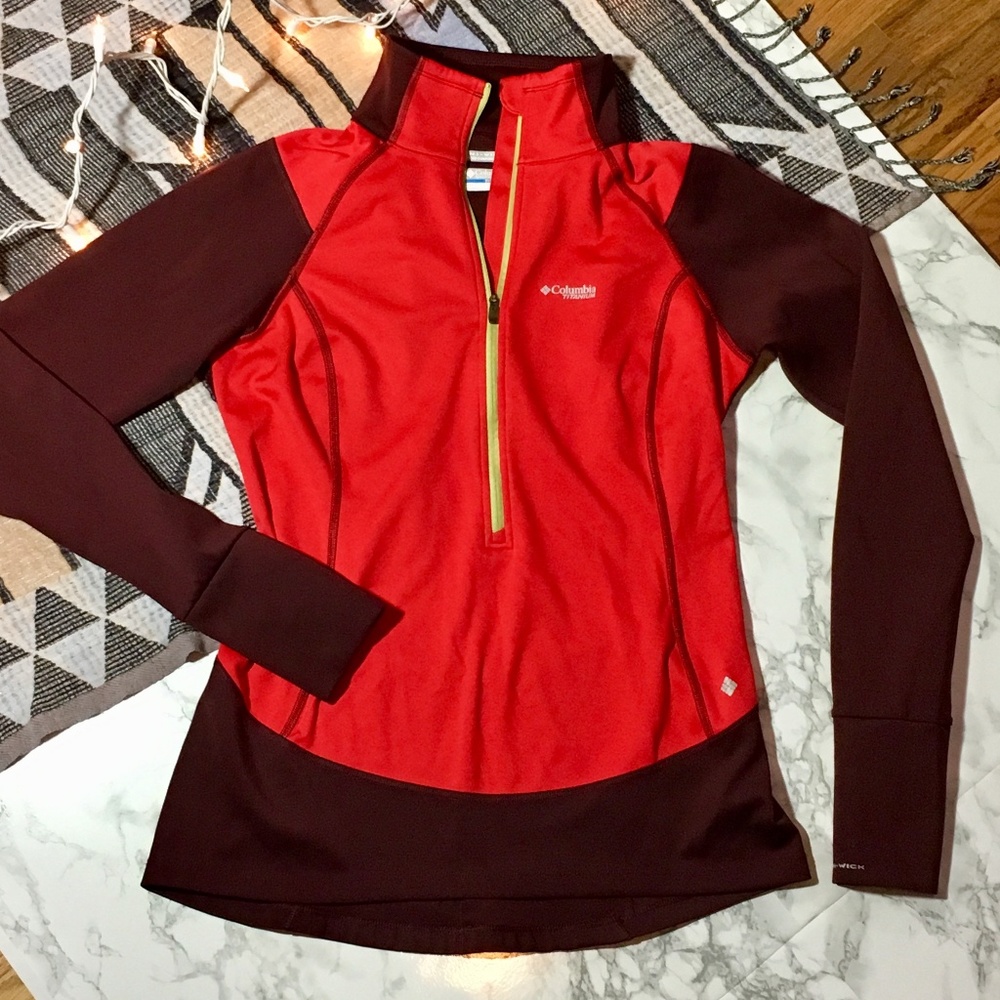 Columbia Red Warm up Soft Shell Half Zip Jacket
